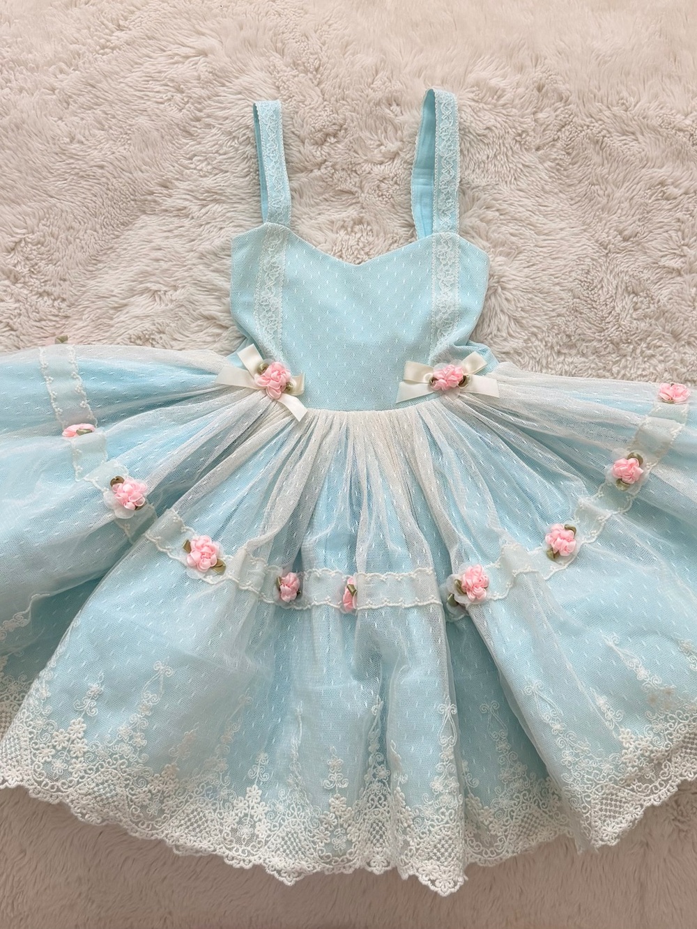 Dollcake Light Blue Dress with Pink Floral Accents